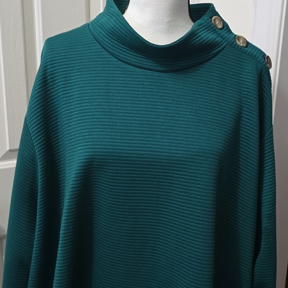 ST. JOHN'S BAY BRAND WOMEN'S PLUS SIZE GREEN RIBBED WARM  PULLOVER TOP SIZE 4X
